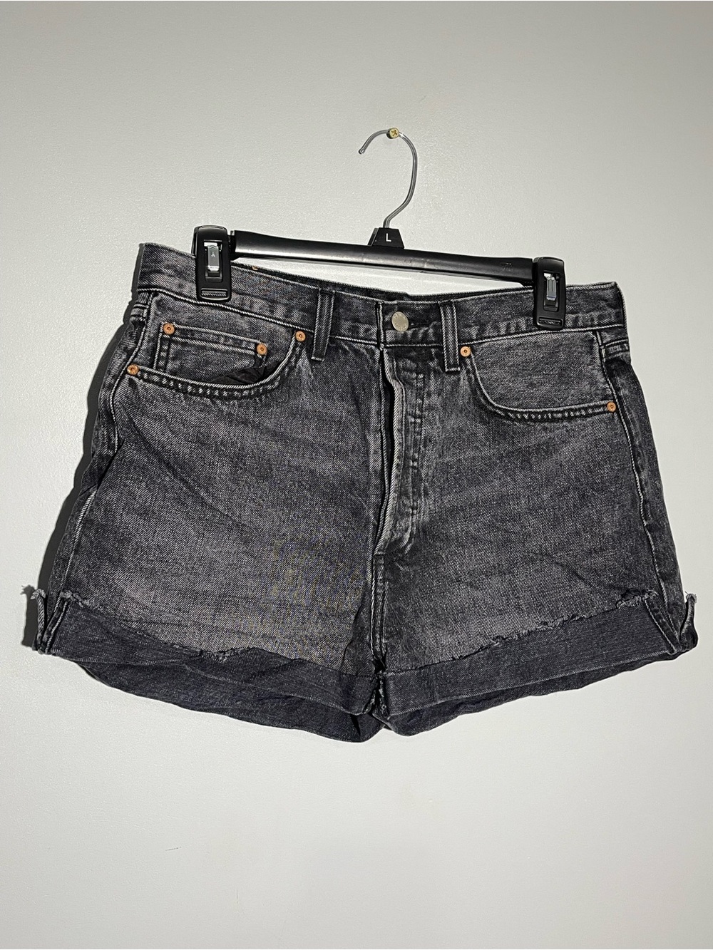 Denim Forum Black Washed High-Rise Jean Shorts